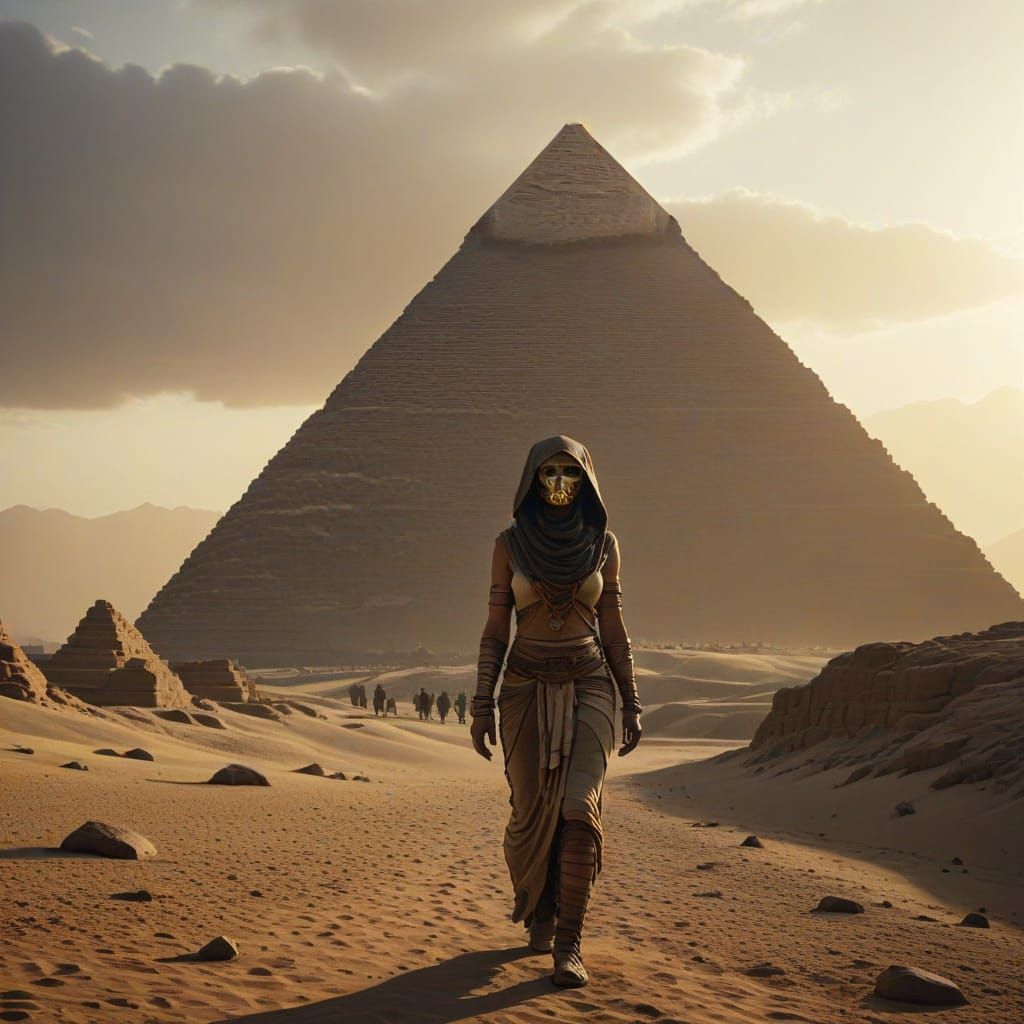 Mysterious Female Mummy in Golden Hour, Ancient Egyptian Pyr...