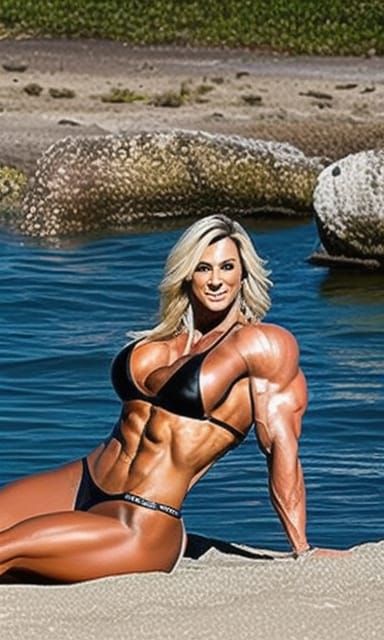 Curvaceous Blonde Bodybuilder on the Beach