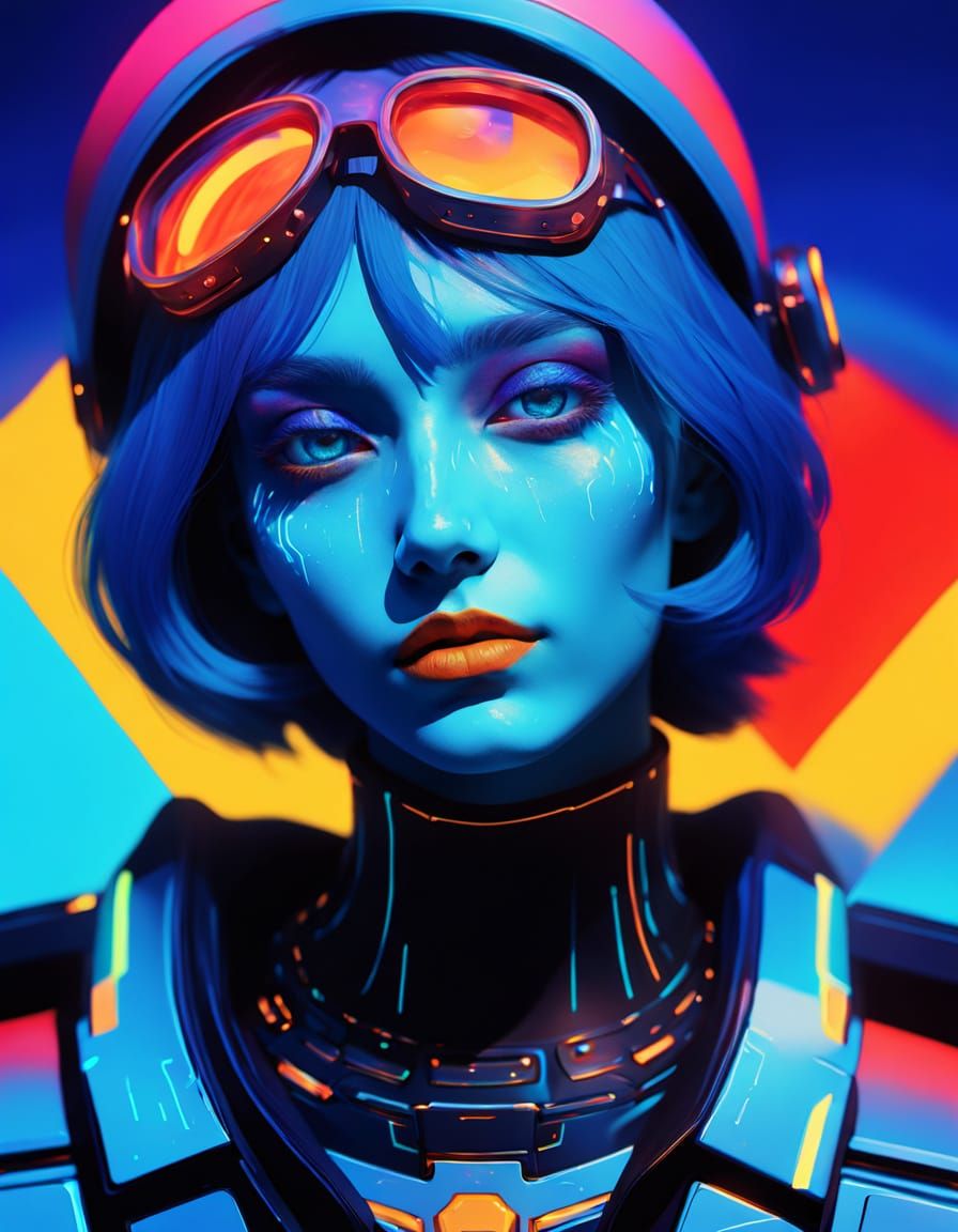 Surreal Blue Person in Neon Hues - Digital Art