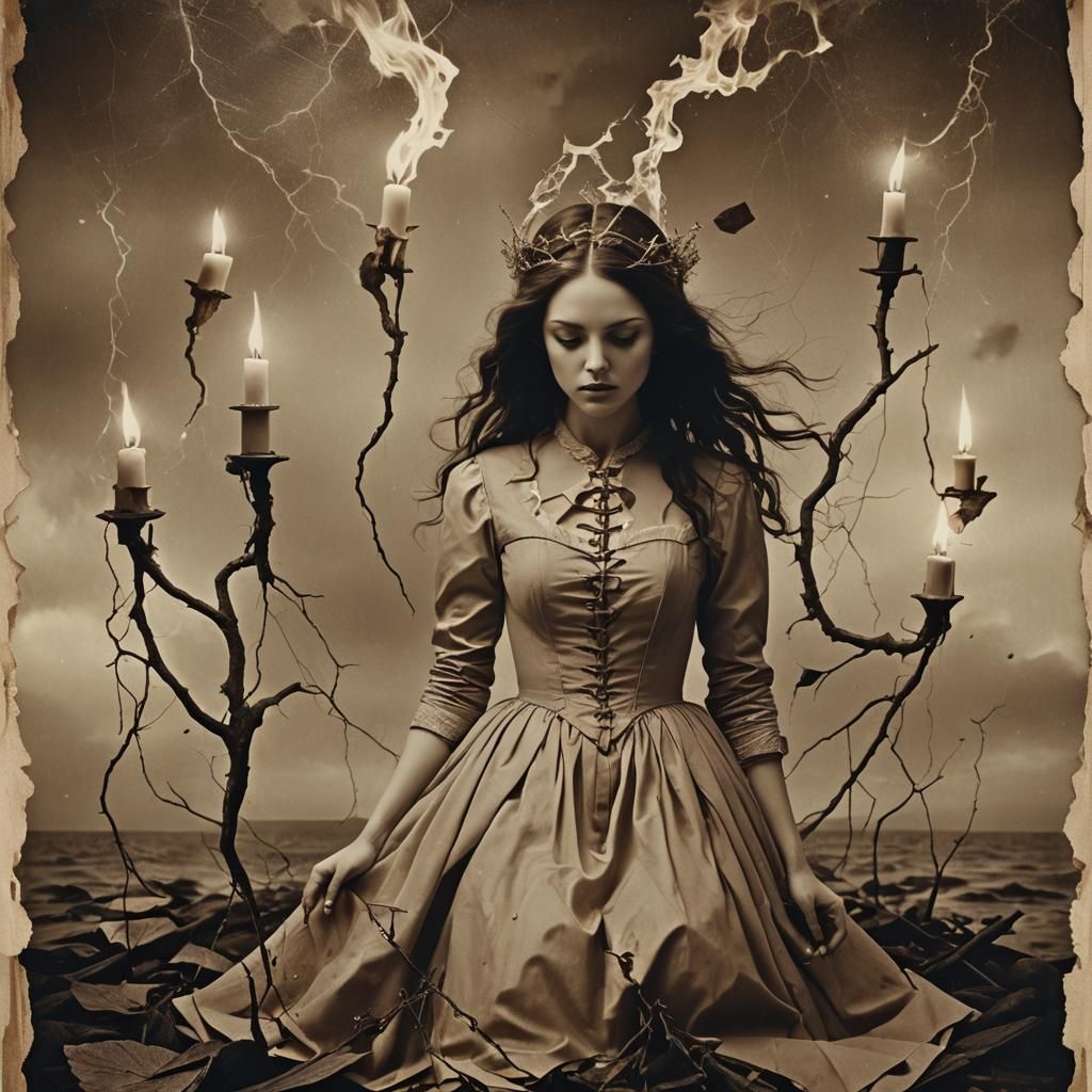 Surreal Broken Illustration with Candlelit Victorian Style