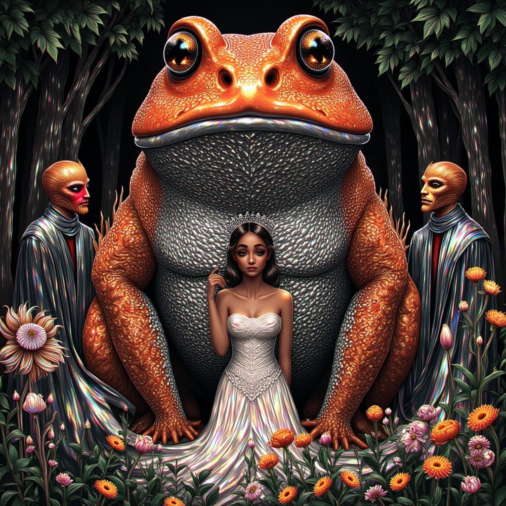 Giant Toad and Fox Bride in Forest Ceremony, Matisse Style