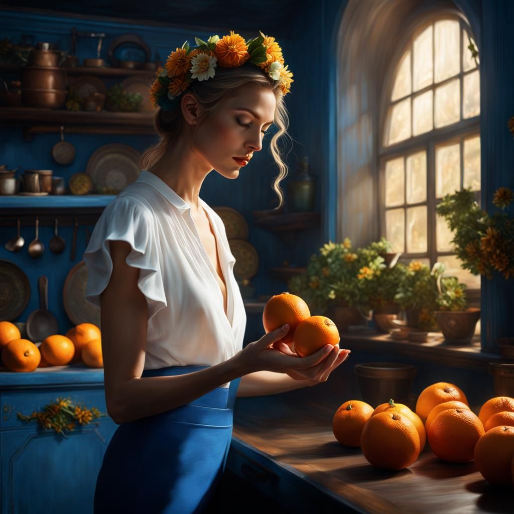 Woman Peeling Oranges: Digital Matte Painting