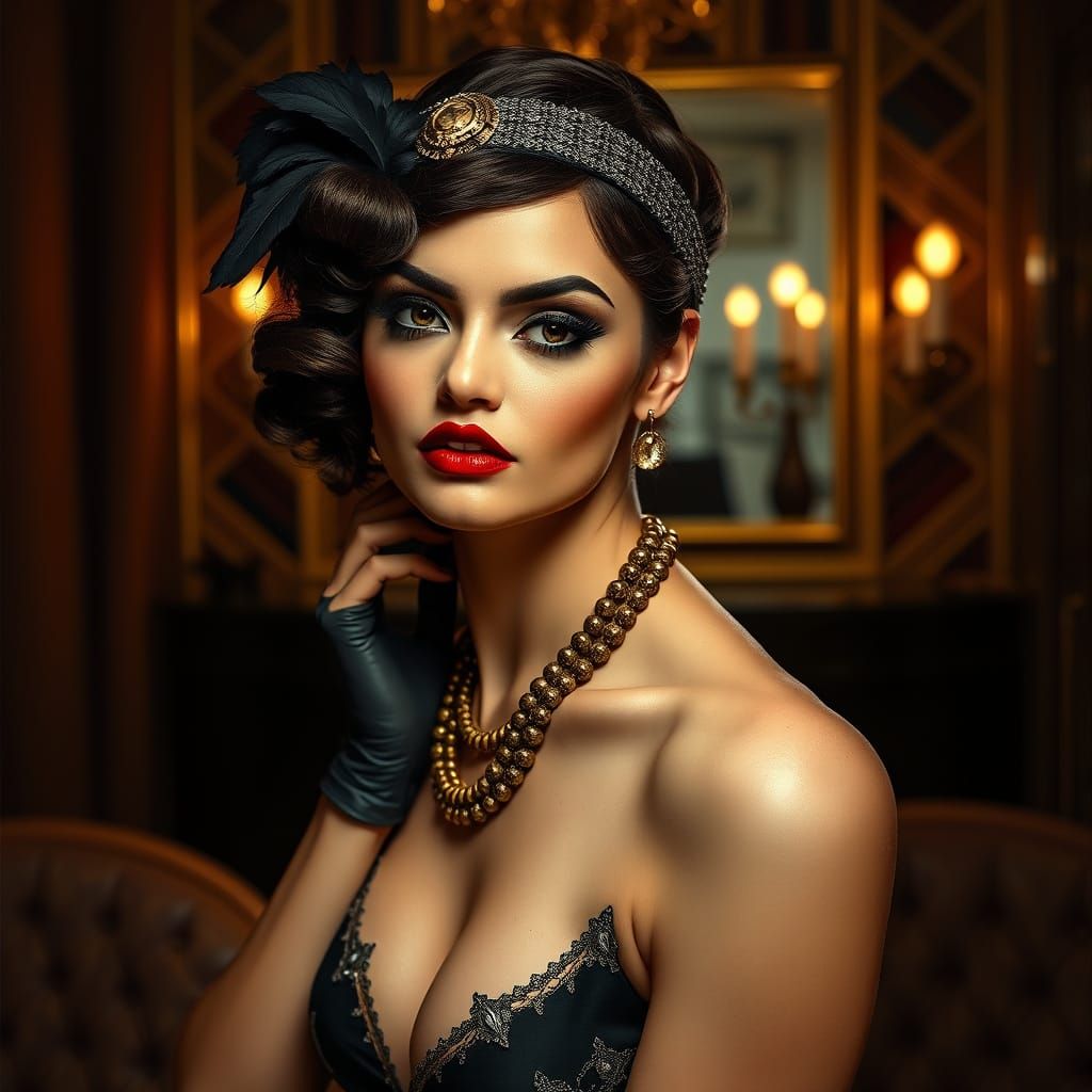 Glamorous Flapper in Art Deco Boudoir