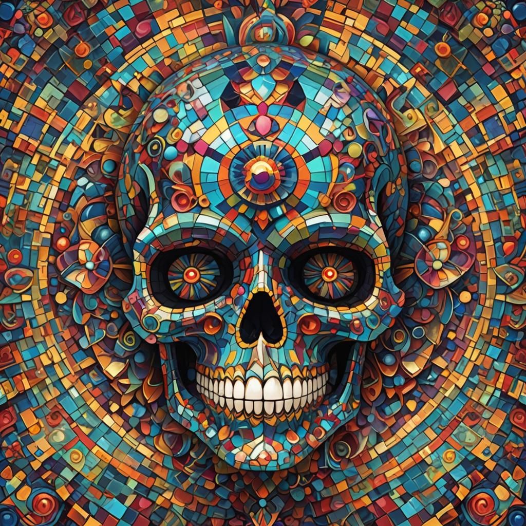 Colorful Fractal Sugar Skull in Candyland Style