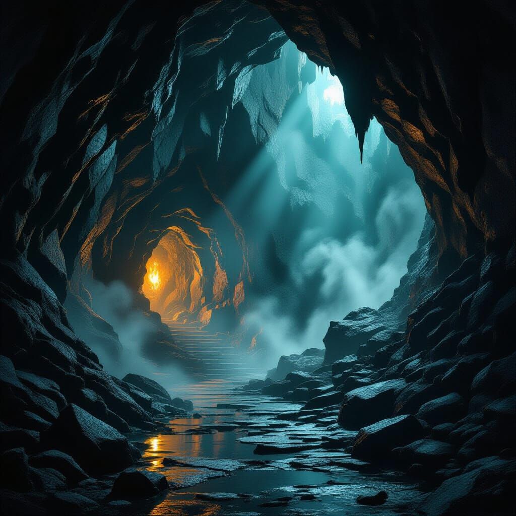 Mysterious Demon Cave with Eerie Shadows