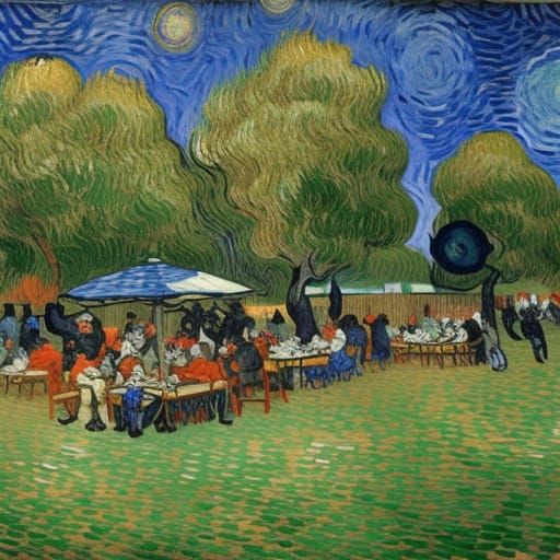 Park Barbecue in Van Gogh Style