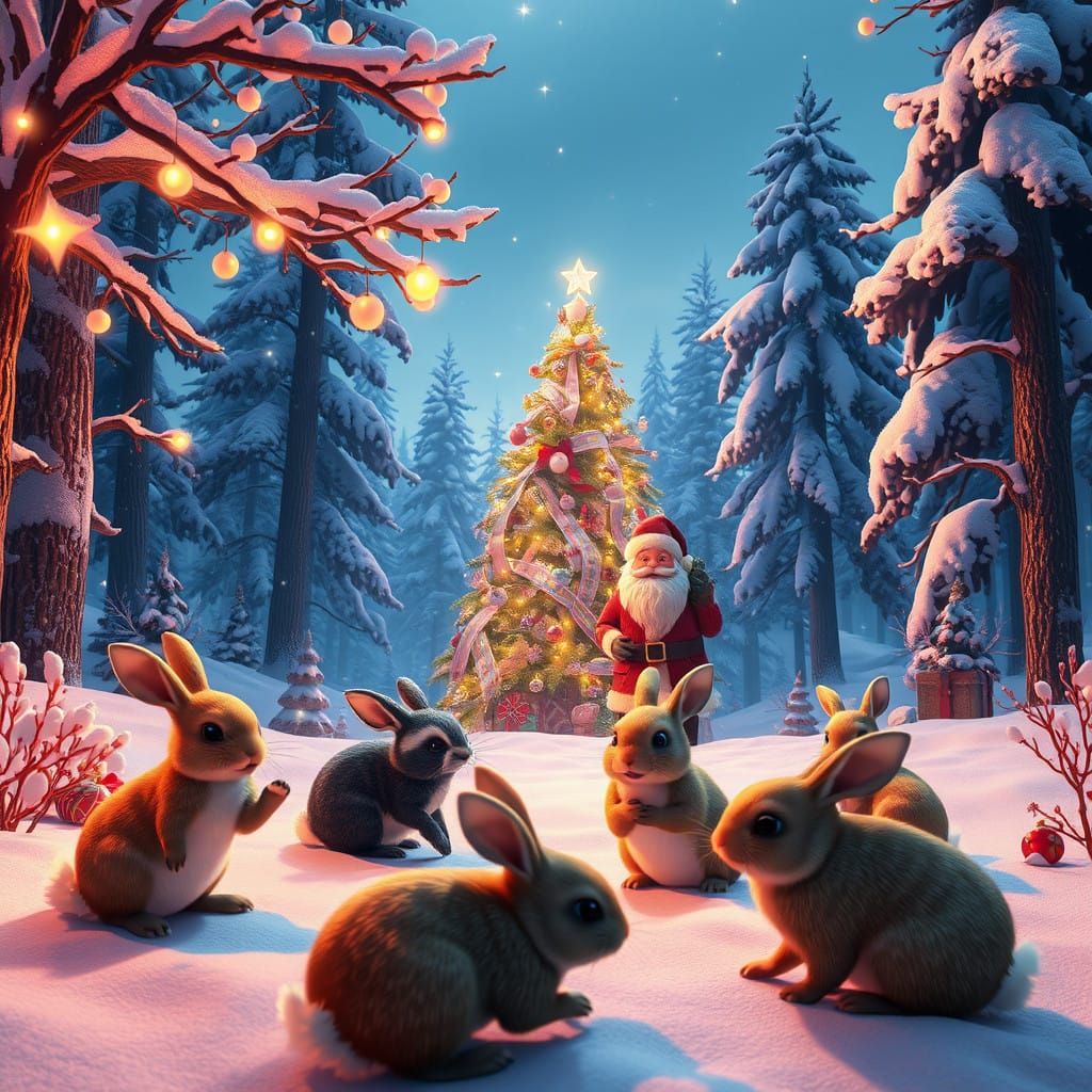 Whimsical Winter Wonderland Scene in 3D Graphics