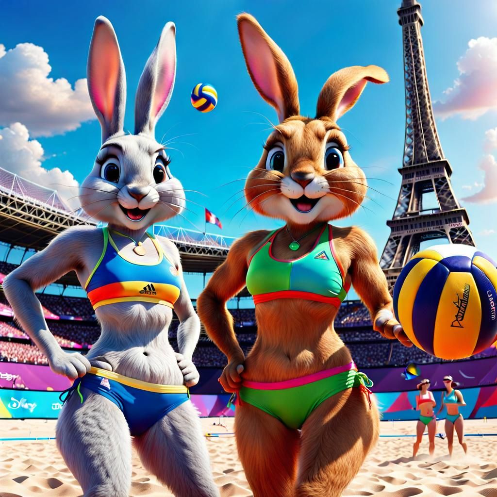 Rabbits Play Beach Volleyball at the Olympic Games