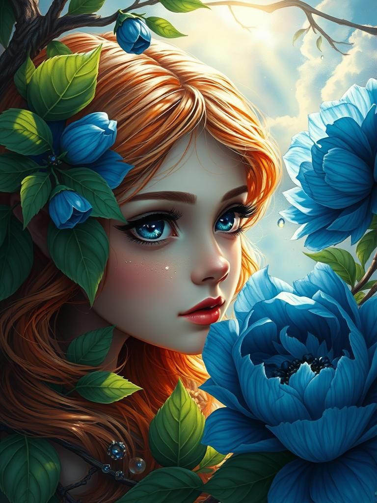 Romantic Elf Girl Portrait in Dark Fantasy Style