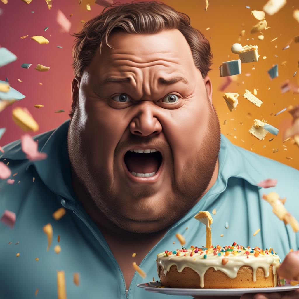 Hyperreal Portrait of a Man Eating Cake