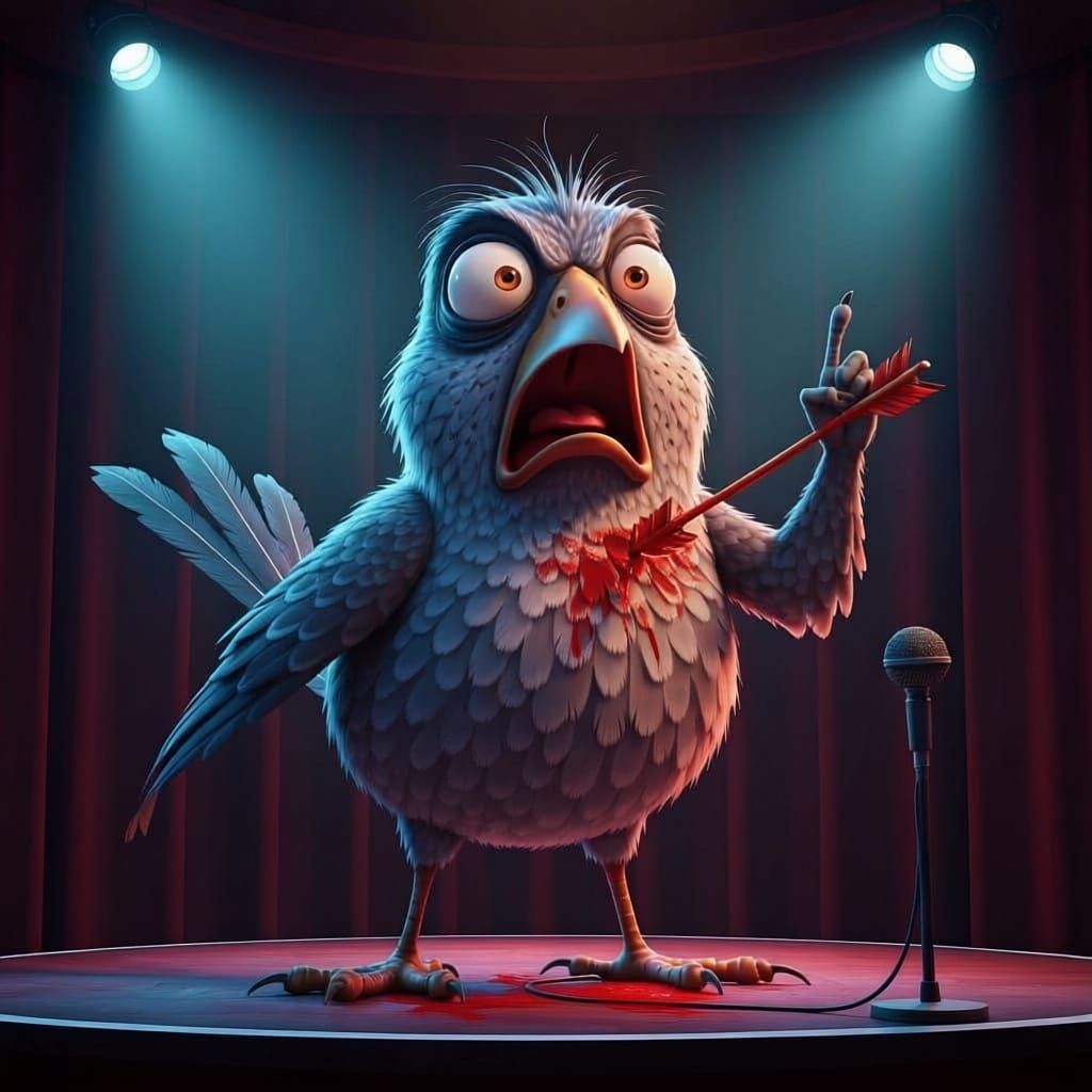 Shocked Mockingbird Comedian in Ronald Searle Style