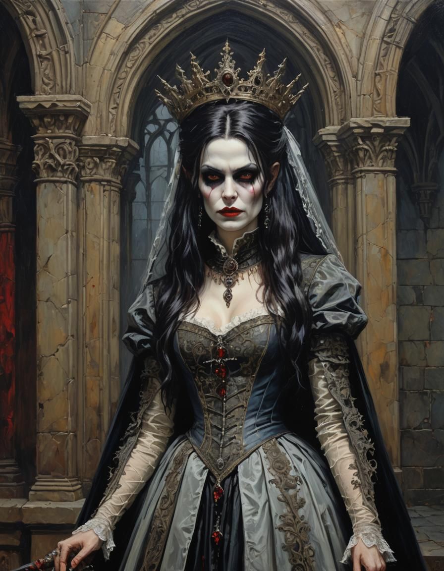 Gothic Vampire Countess in Oil Painting Style