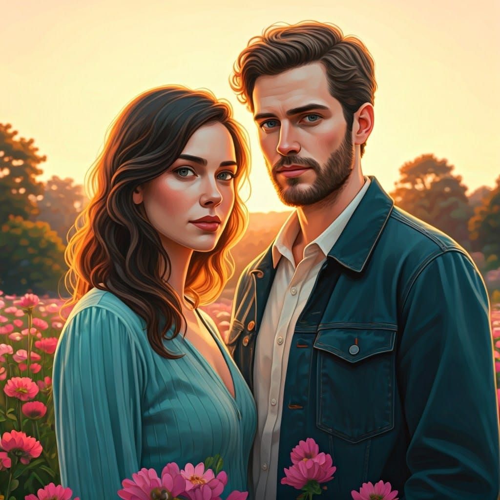 Romantic Sunset Portrait in Expressive Realism Style