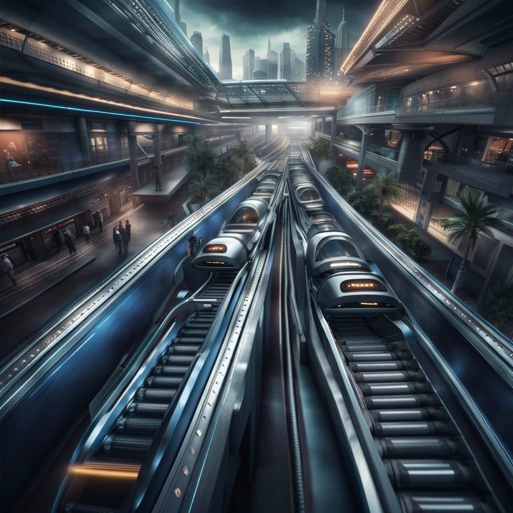 Futuristic city with transport pods
