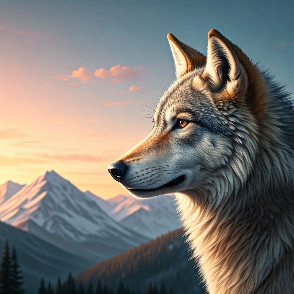 Wolf Profile in Pastel Dawn Light