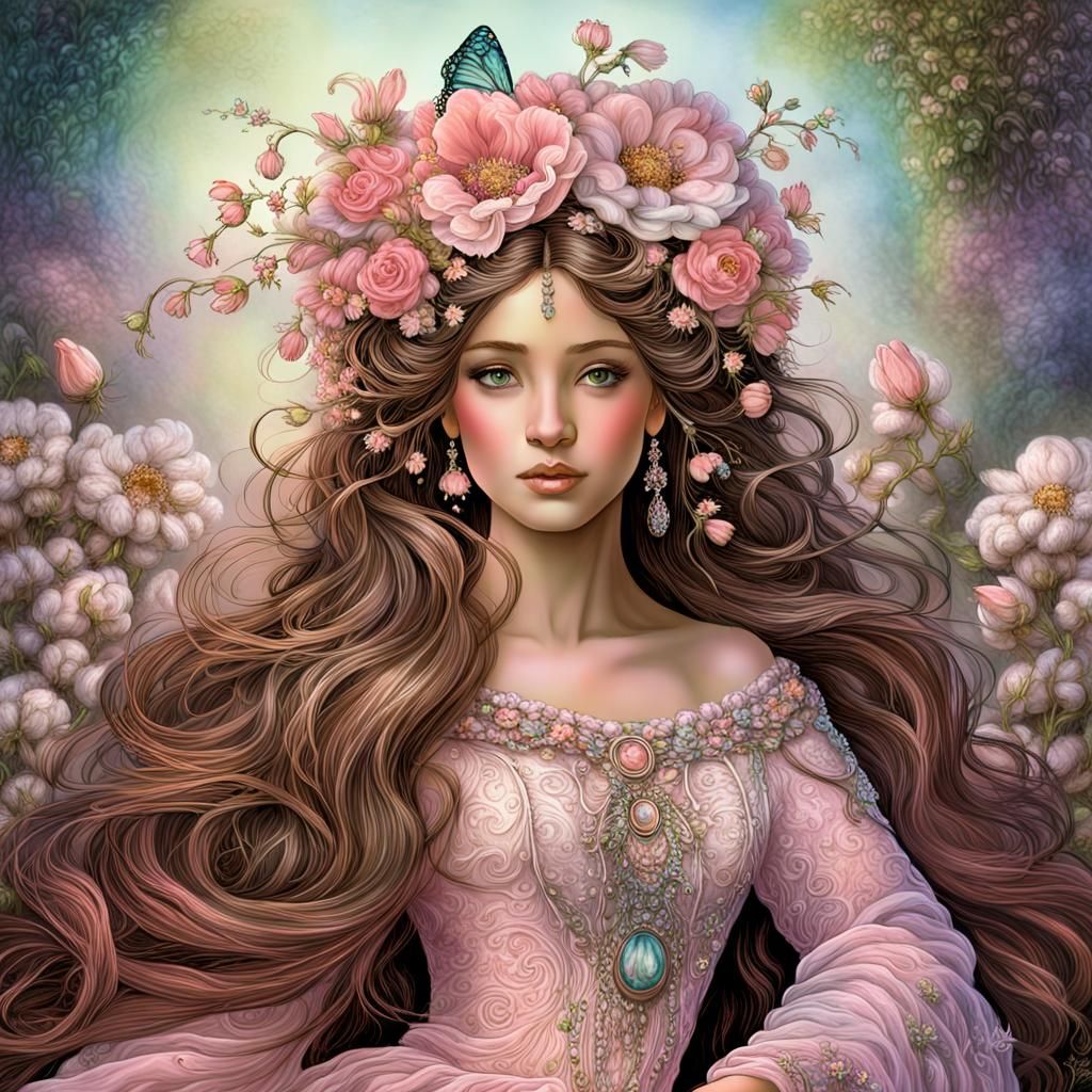 Ethereal Fae with Flowers, Digital Art