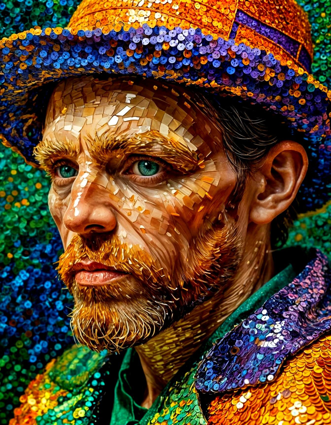 Surreal Self-Portrait in Vibrant Sequins