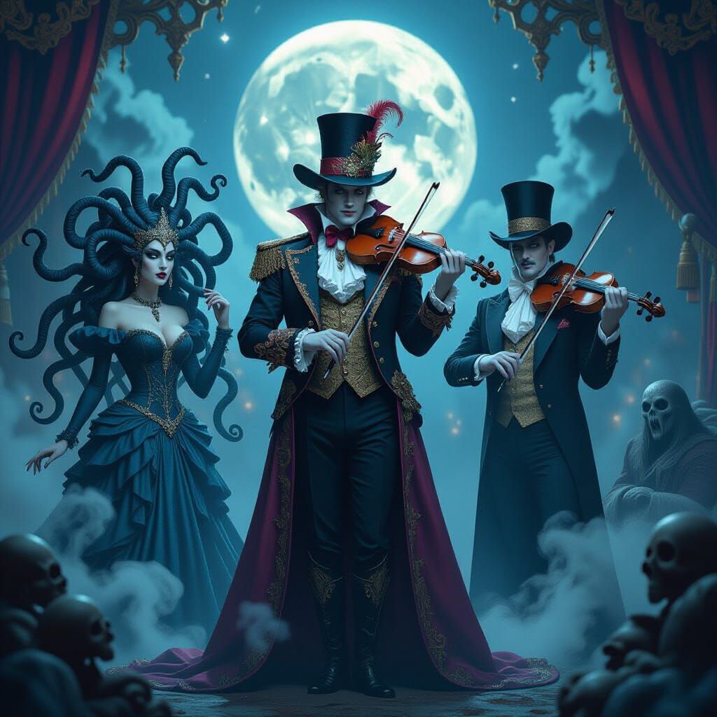 Mystical Ringmaster in Gothic Carnival, Digital Art