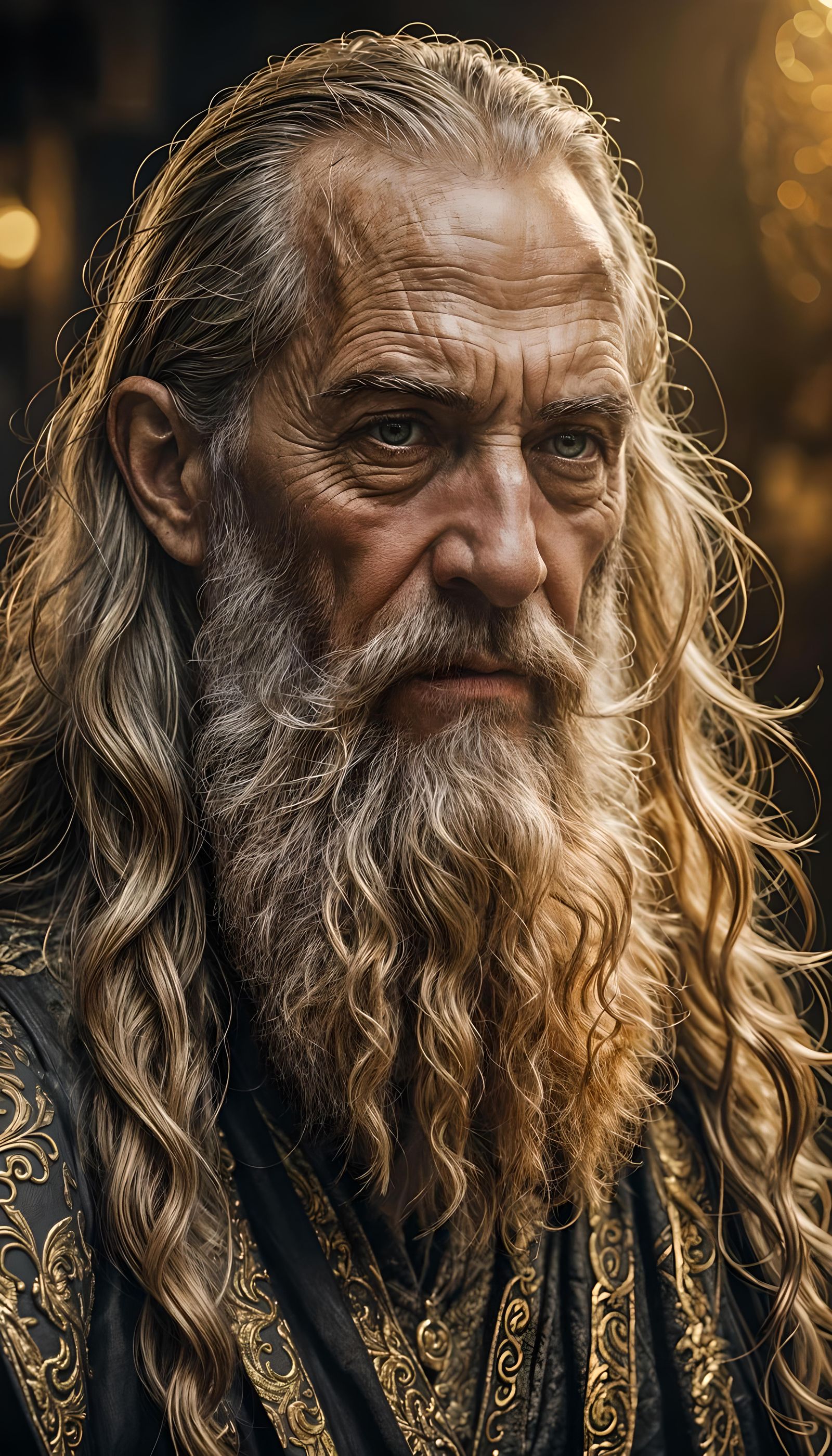 Golden Bearded Old Man Portrait in Cinematic Style