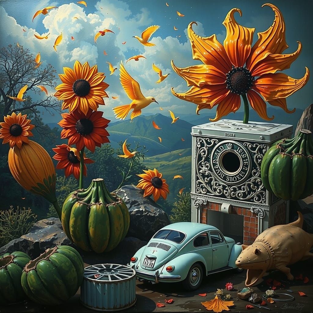 Vivid Red and Green Sculptural Form in Hyperrealistic Style