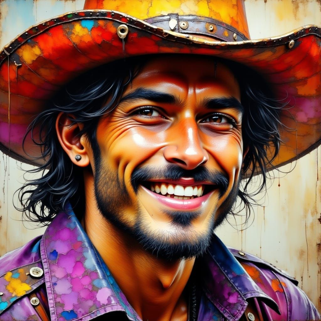 Vibrant Oil Painting of a Smiling Mexican Outlaw