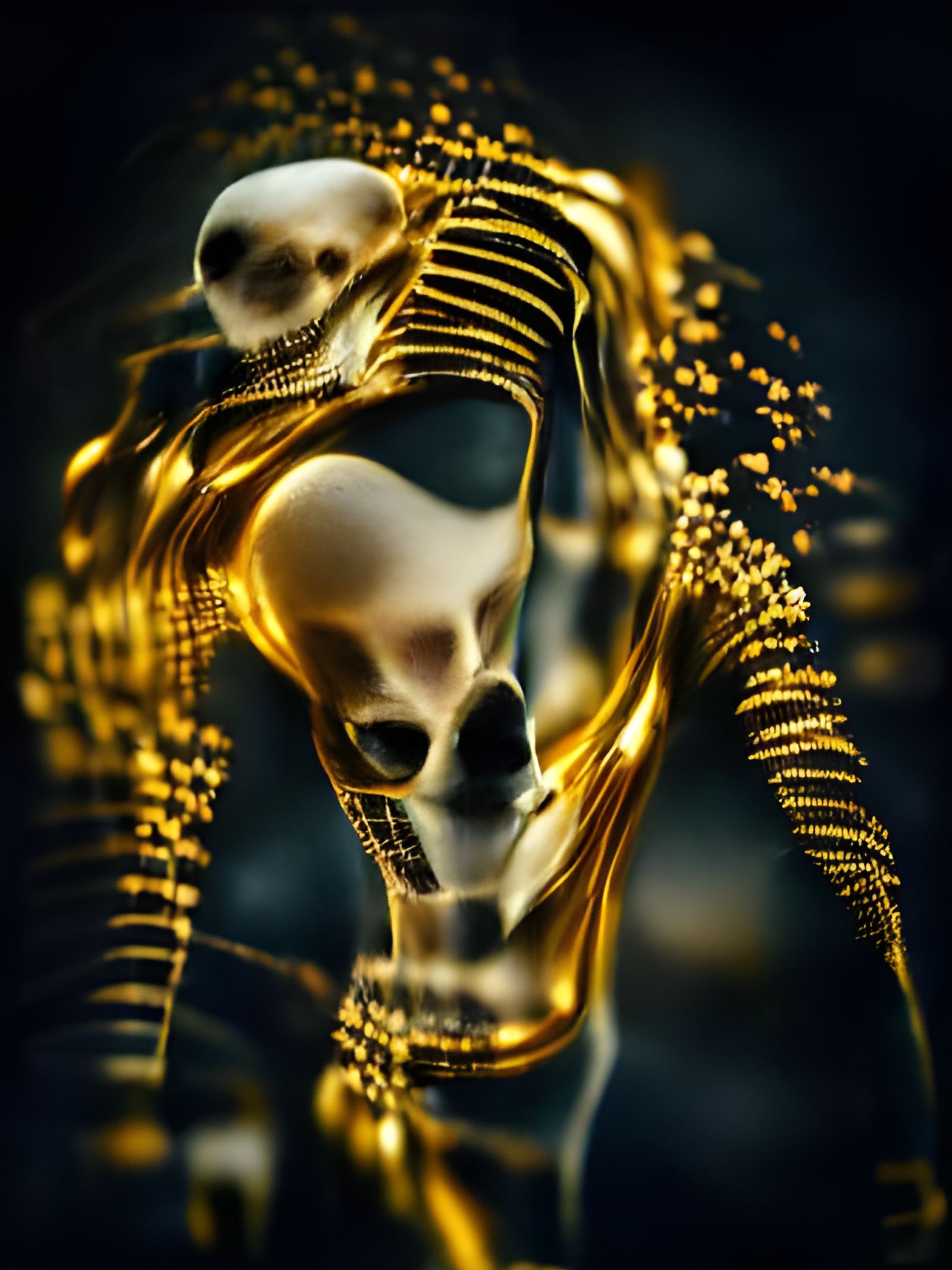 Golden Metal Skeleton Portrait in Klimt Style