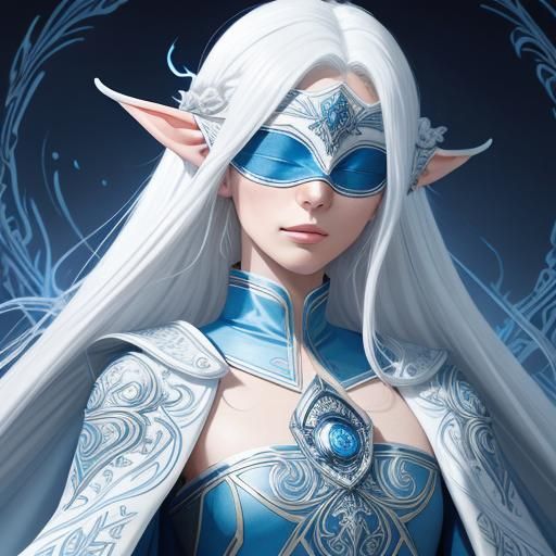 Glamorous Blindfolded Elven Mage Portrait in Anime Style