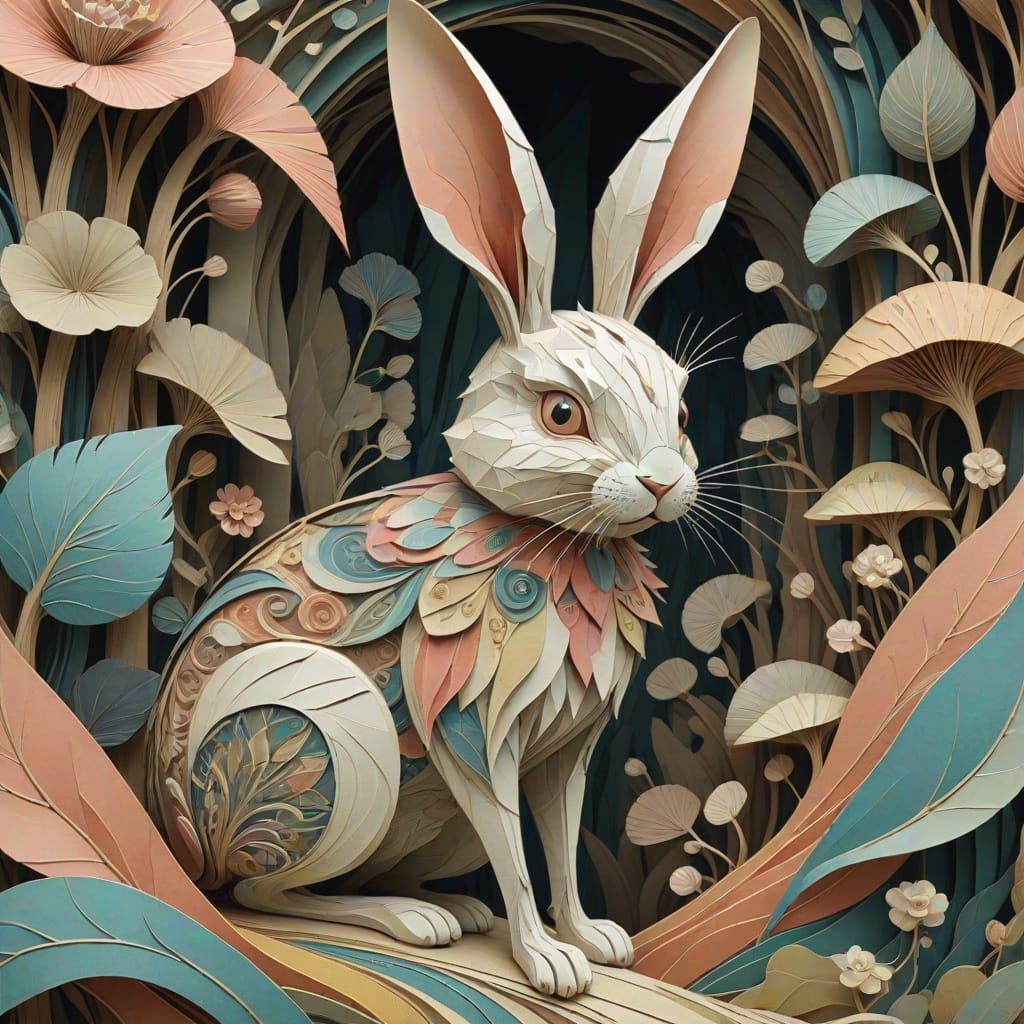 Art Nouveau Rabbit in Intricate Paper World