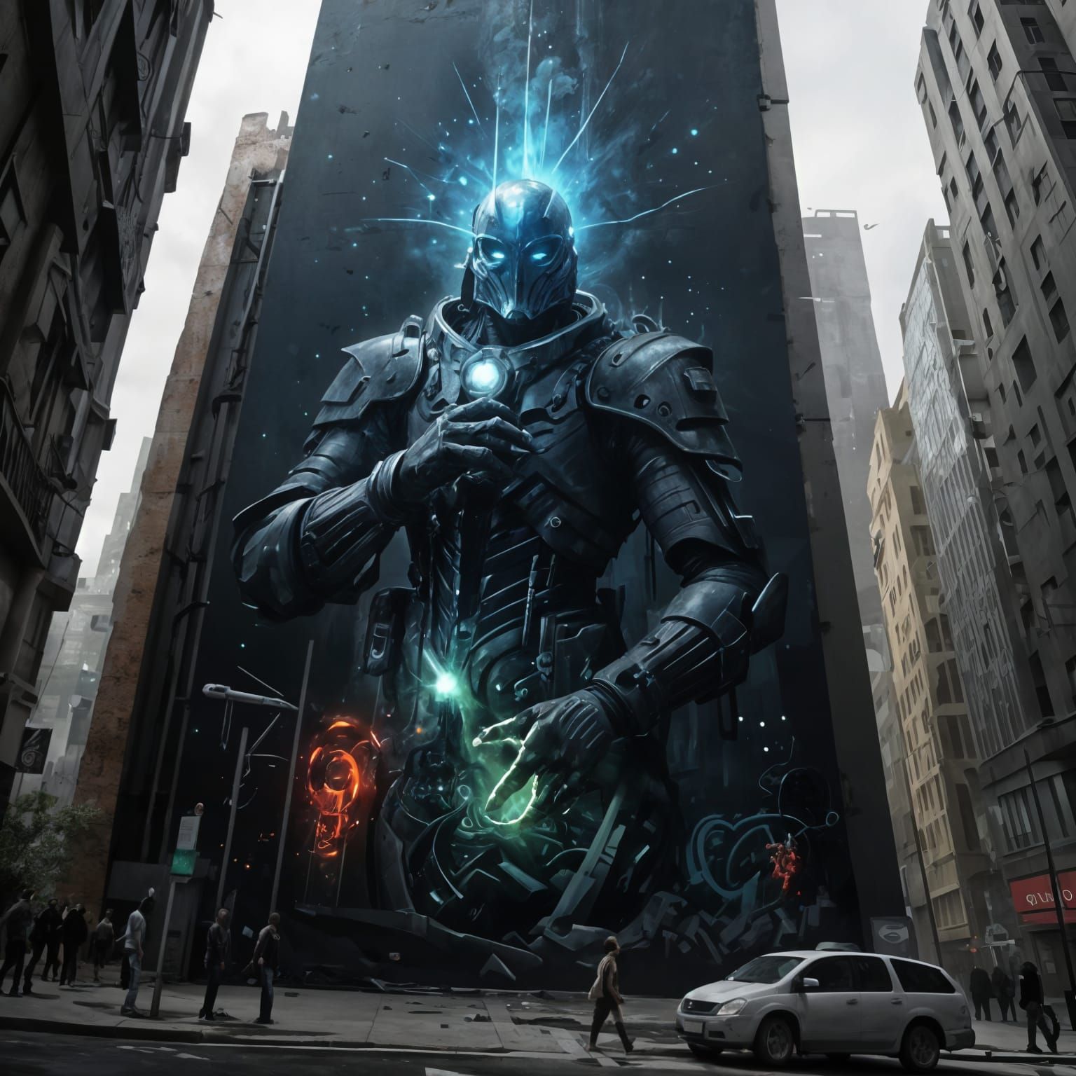 Sci-Fi Street Art in a Dramatic Fantasy Style