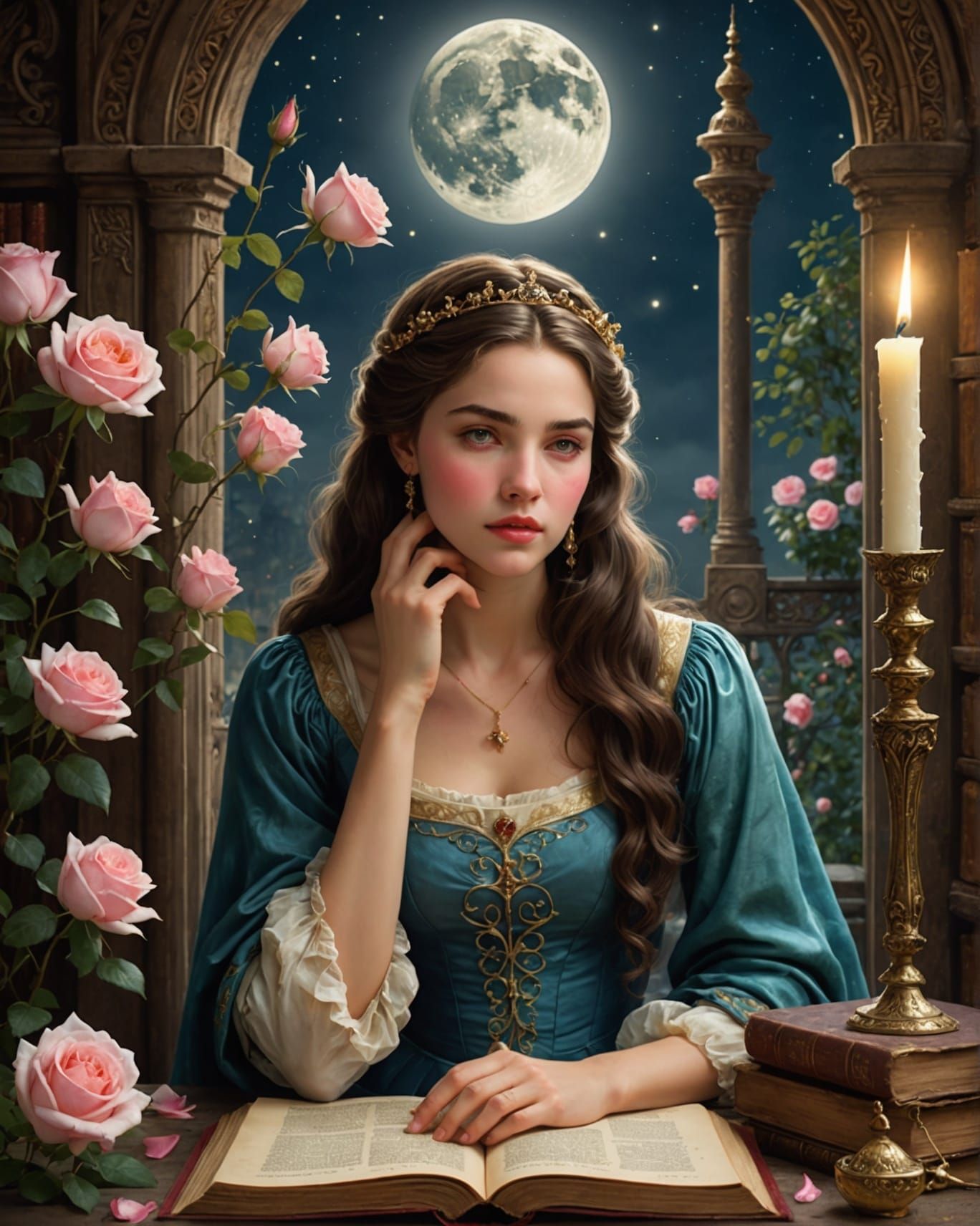 British Princess Reading by Candlelight