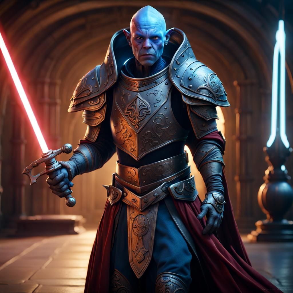 Alien Knight with Lightsaber, Detailed Digital Art