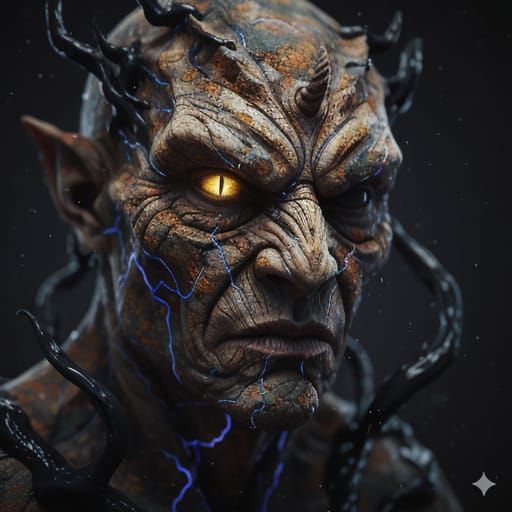 Monstrous Demon Face with Cracked Earth Skin Texture