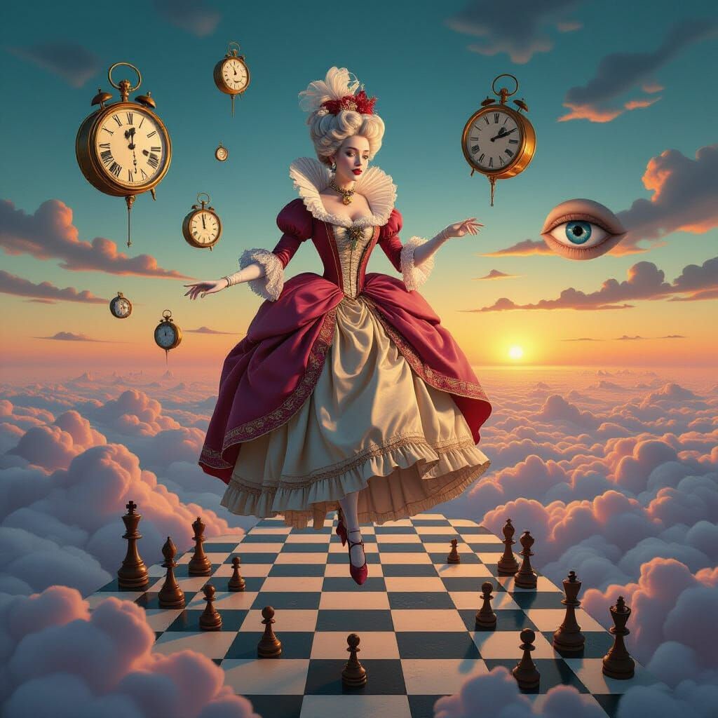 Surreal Dreamscape of Milady Amidst Melting Clocks