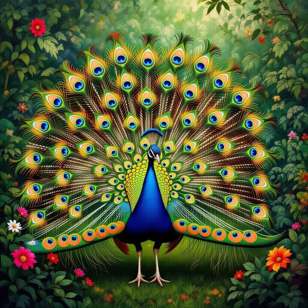 Majestic Peacock Displaying Vibrant Plumage