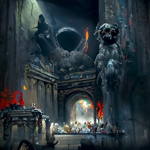 Sinister Entrance to Hell with Cerberus, Oil Painting