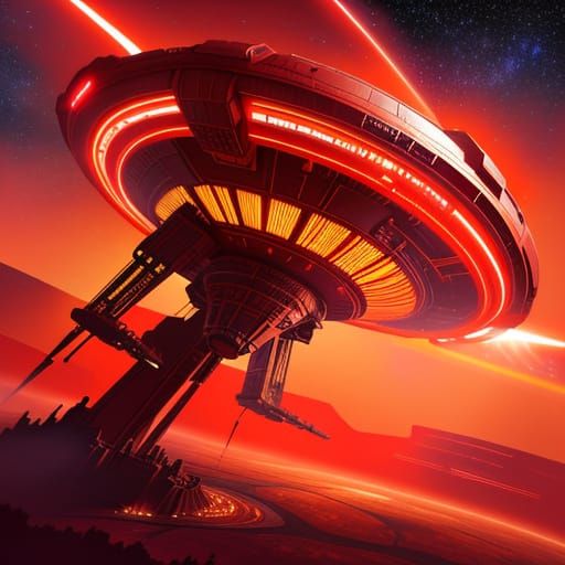 Red Spaceship on Alien World: Sci-Fi Digital Art
