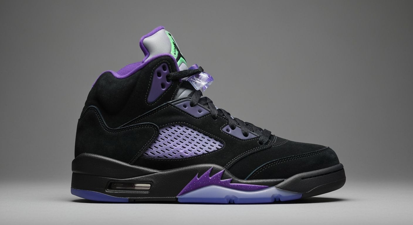 Custom Black Suede Sneakers with Purple and Green Accents