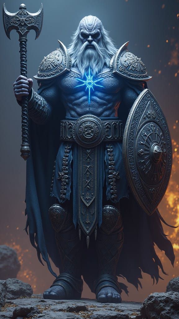 Grey Skinned Half Giant Cleric of Knowledge in Chainmail wit...