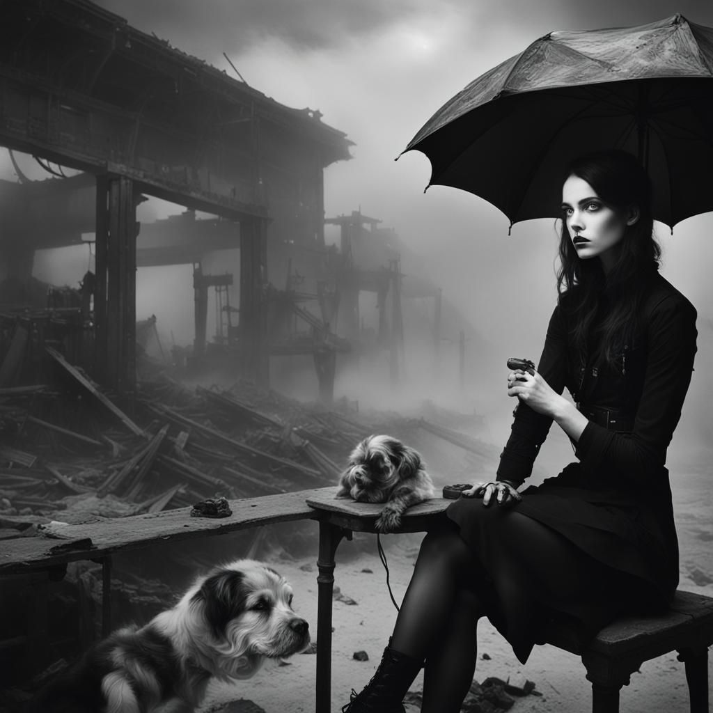 Gothic Model in a Neon-Lit, Pre-Raphaelite Landscape