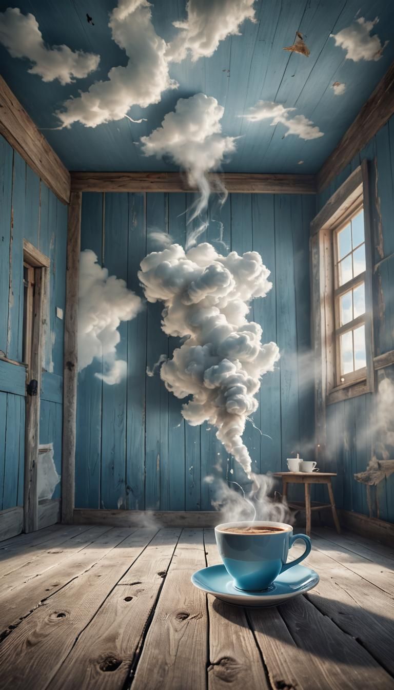 Coffee Cup with Lightning in Surrealist Style