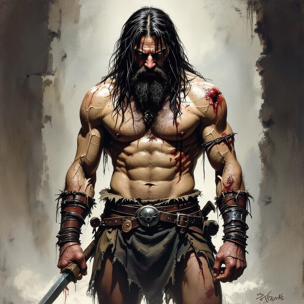 Emaciated Fighter in Dark Environment, Gritty Style