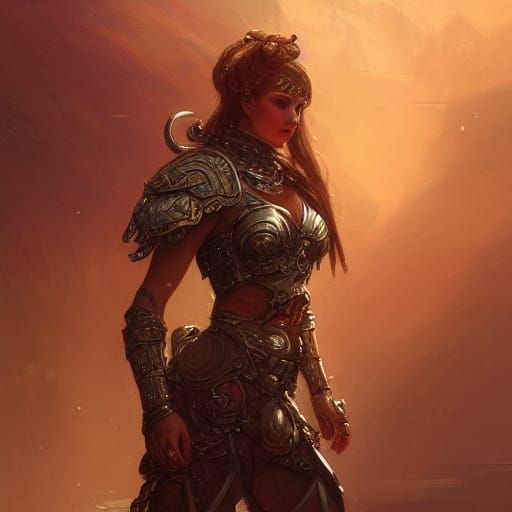 Elegant Fantasy Fighter Portrait in Art Nouveau Style