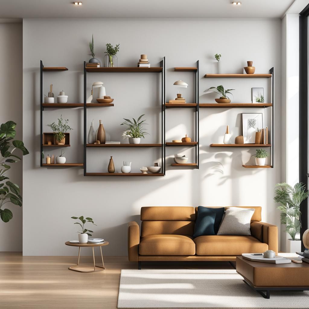 Modern Living: Person Decorating with Floating Shelves