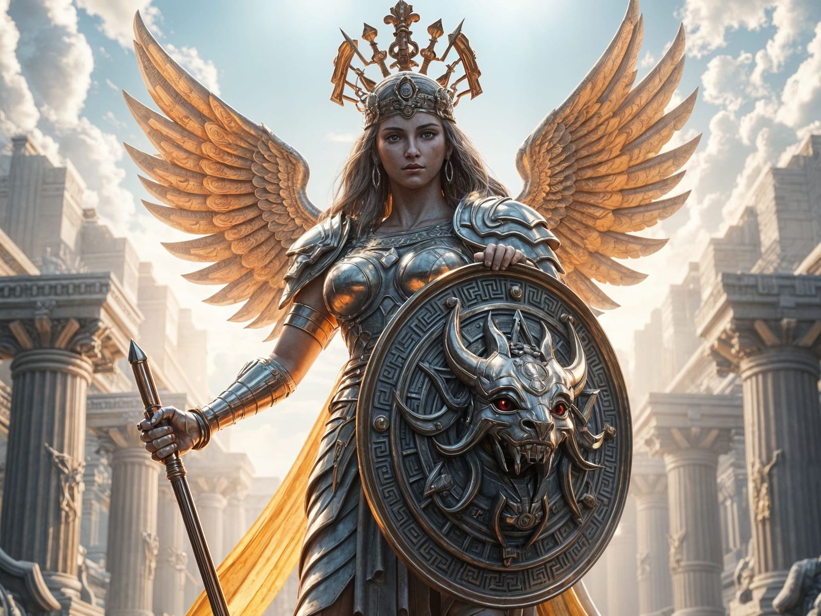 Athena in Armor: 3D Anime Art Style