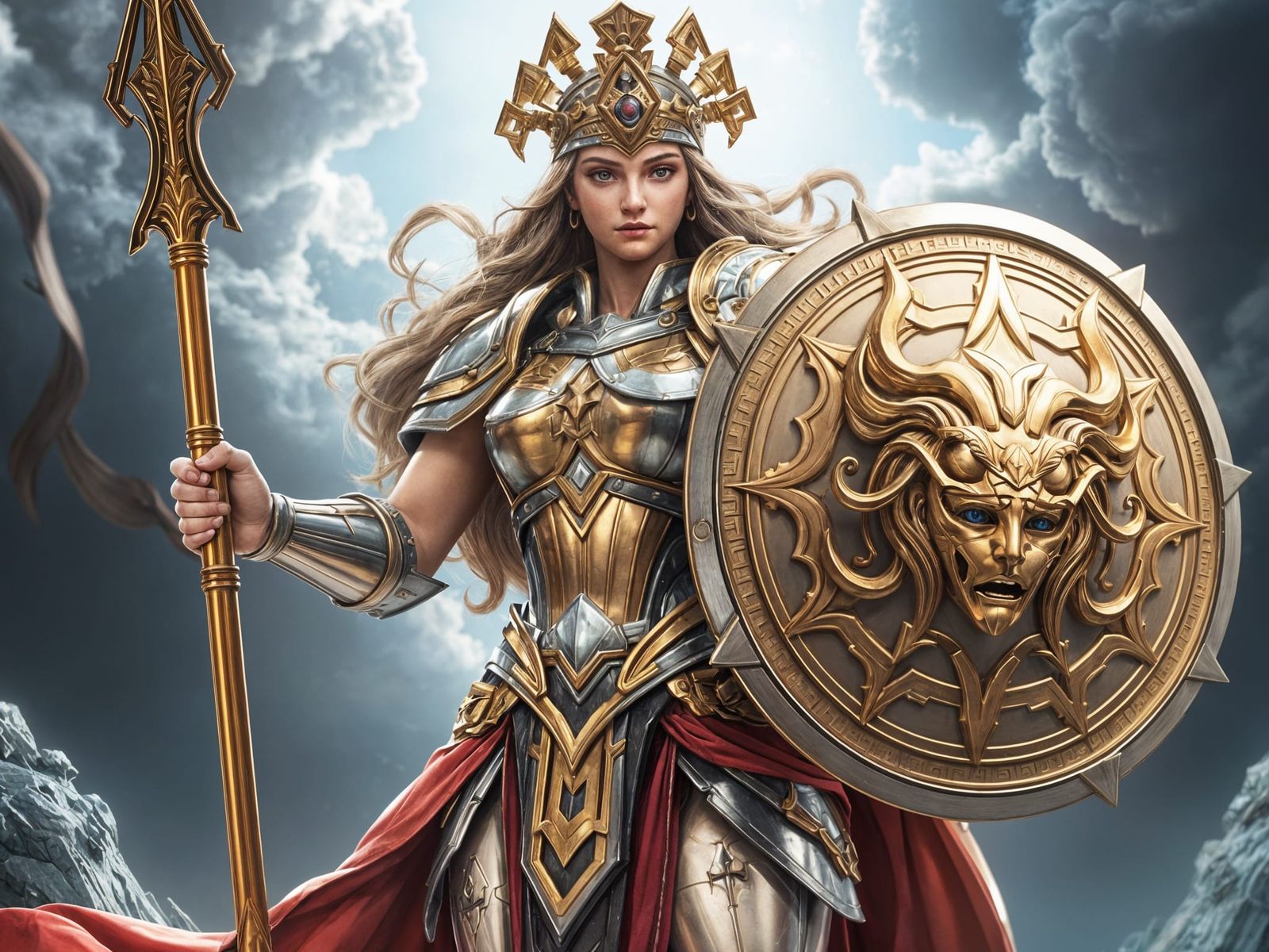Athena in Gleaming Armor with Aegis Shield