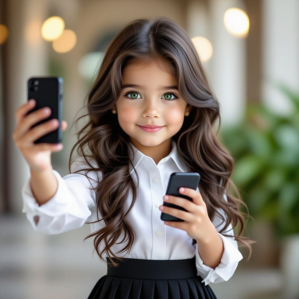 Photorealistic Selfie of Young Girl with Black Hair