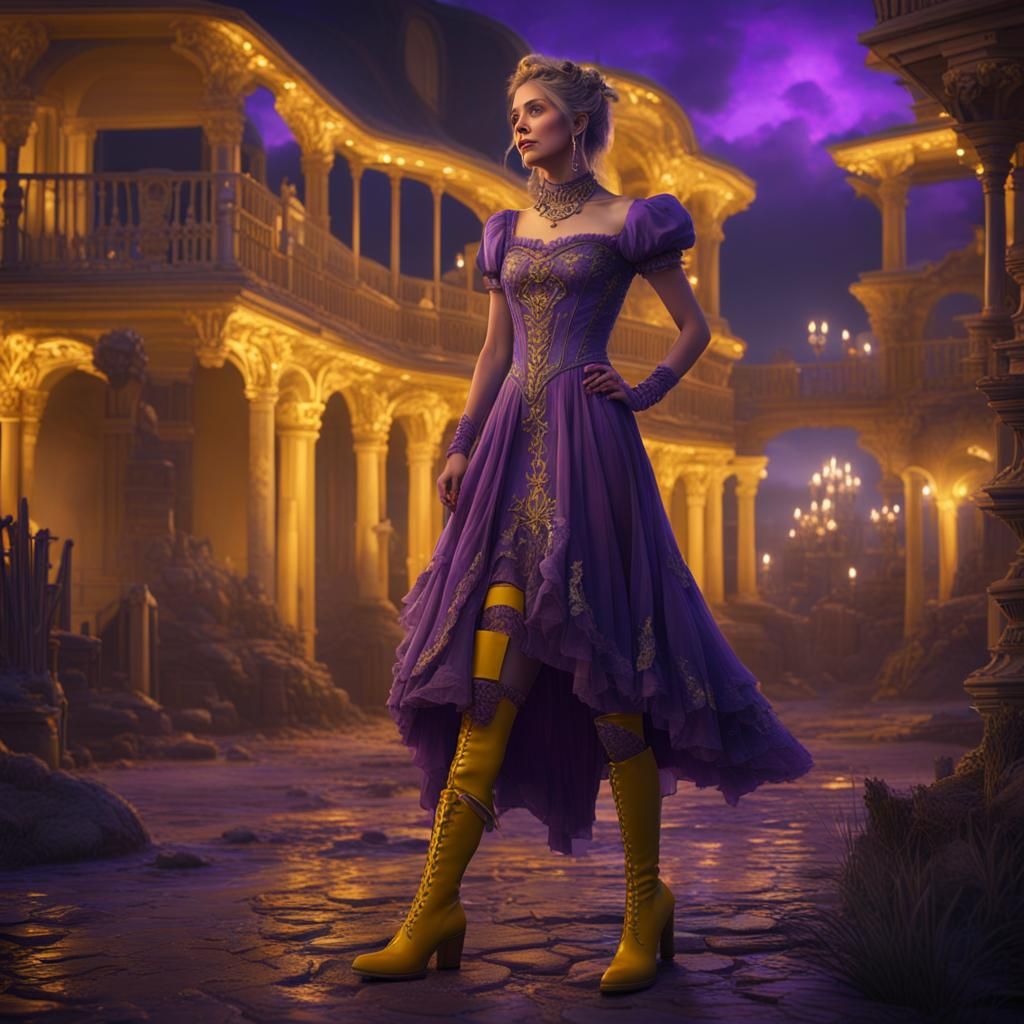 Aurora in Yellow Dress on Daytona Beach at Night