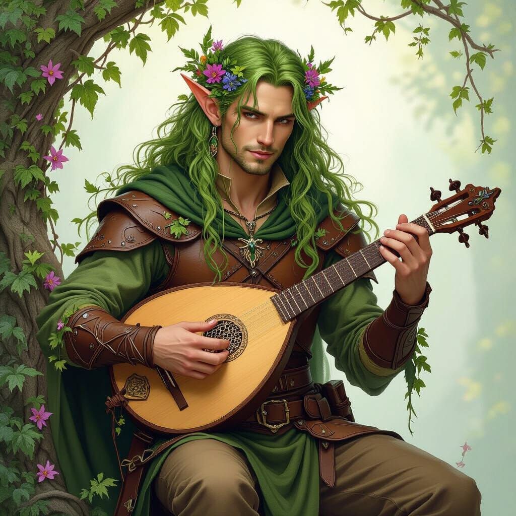 Eladrin Lute Player in Mystical Style
