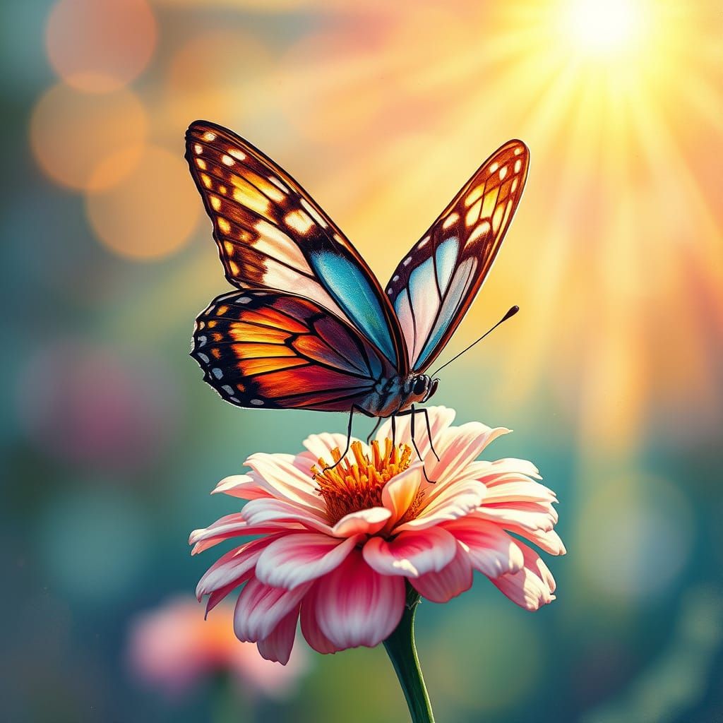 Butterfly on Flower in Gouache Style