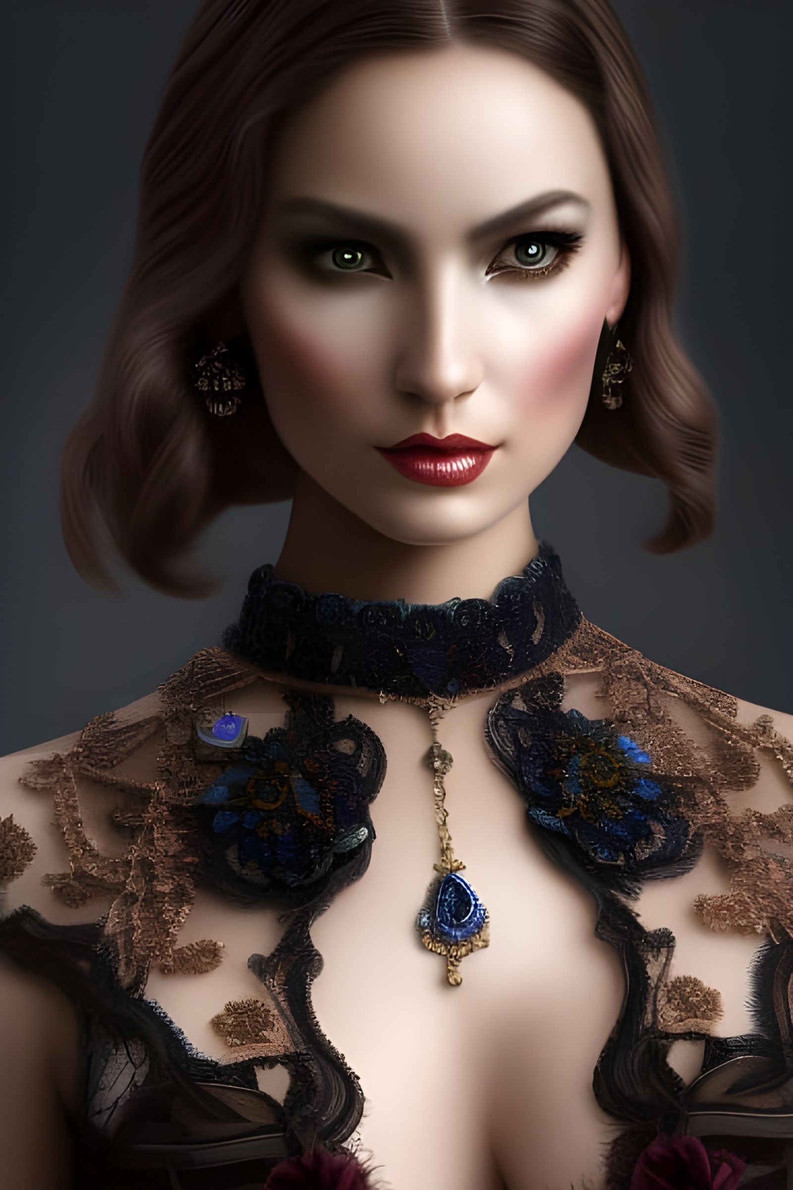 brunette in gold lace